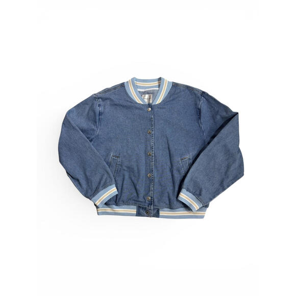 Madden Girl Jackets & Blazers - NWT Madden Girl Denim Varsity Bomber Jacket Size XL
